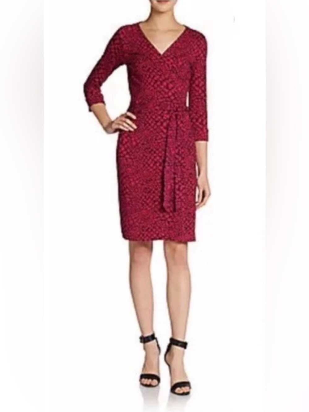 Diane Von Furstenberg Red Patterned Midi Wrap Dress